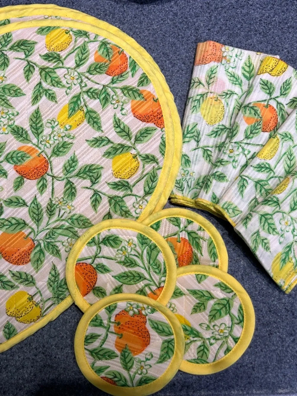 Vintage Placemat Set with Napkins and Coasters, Oranges and Lemons